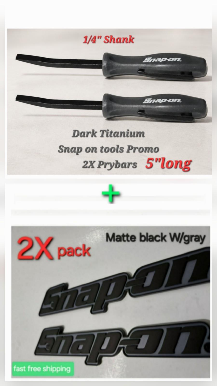 2PK SNAP ON TOOL LOGO EMBLEM MATTE BLACK Badge Decal 8"+2X Dark Titanium Prybars