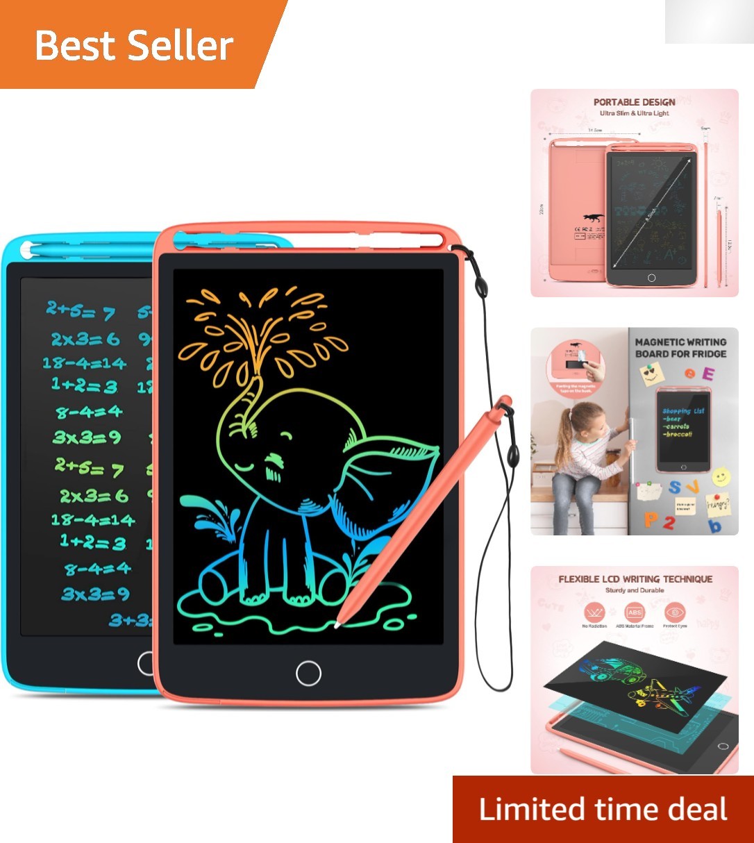 2 Pack LCD Writing Tablet - Eco-Friendly Doodle Board & Fridge Magnet for Kids