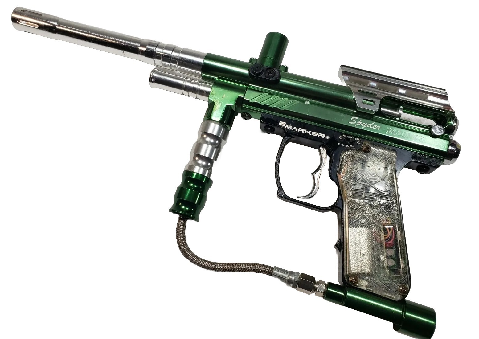 Spyder Green Imagine E Grip Electronic Paintball Gun & Barrel Semi Auto Only