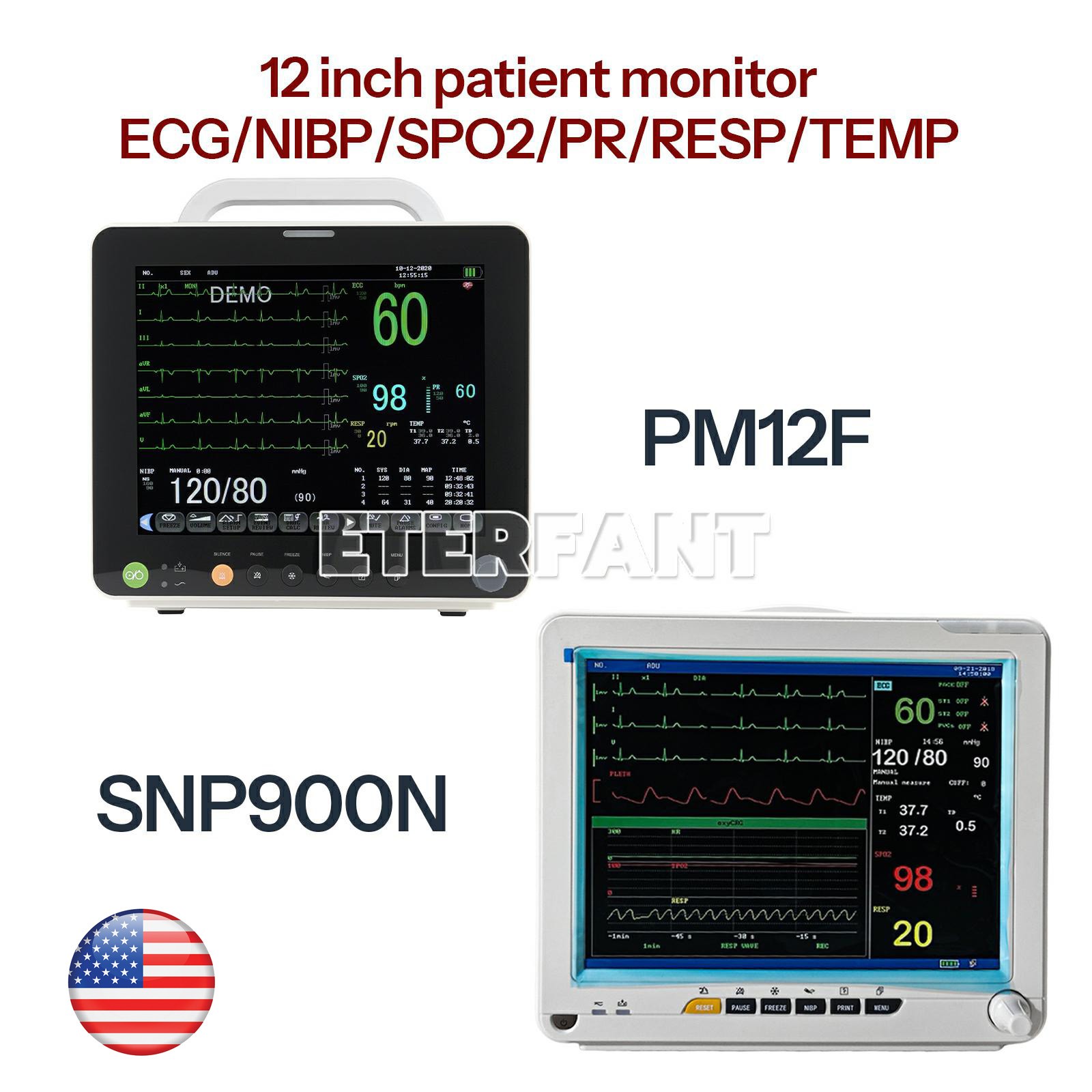12" Patient Monitor ICU CCU Vital Sign For Hospital ECG NIBP RESP TEMP SPO2 PR