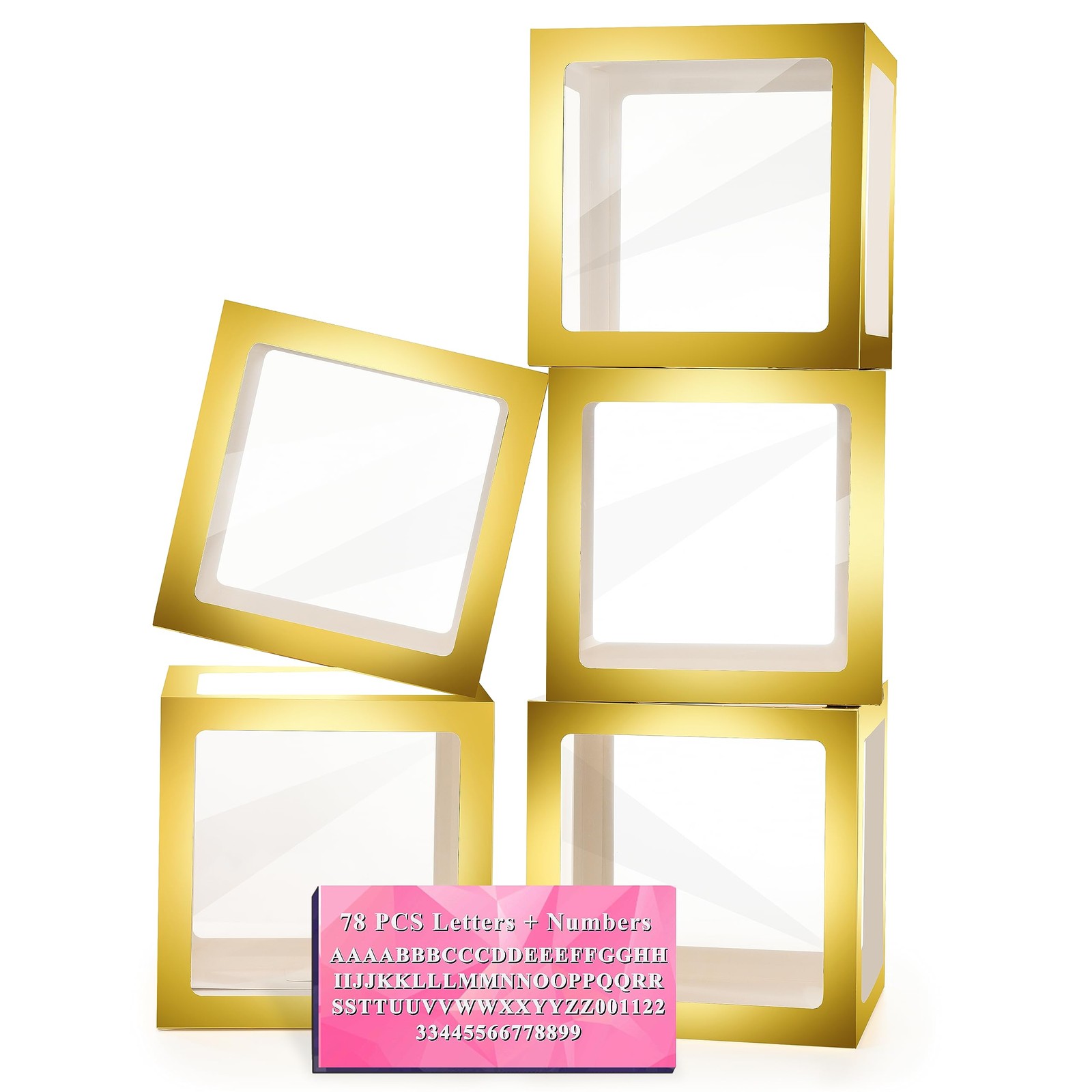 Baby Boxes with Letters for Baby Shower, 5 Clear Balloon Boxes with 78 Letter...
