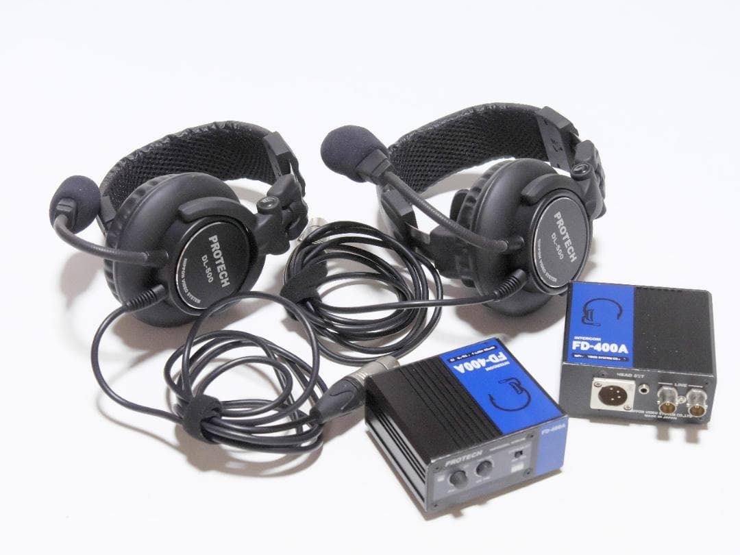 PROTECH FD-400A DL-500 Wired Intercom Headset 2 Unit Set Tested Japan