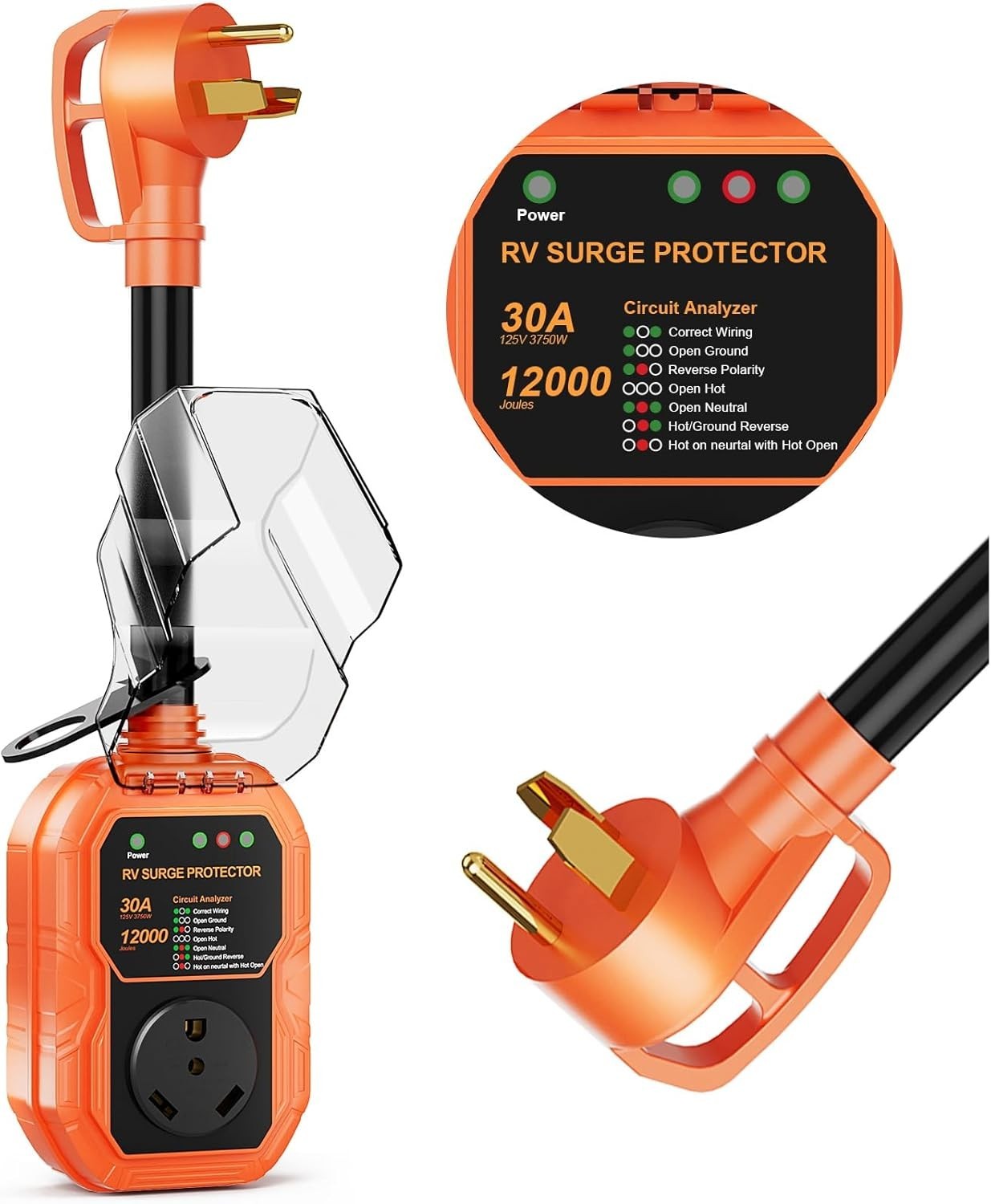 RV Surge Protector 30 Amp 12000J, Surge Protection RV Circuit Analyzer, RV Adapt
