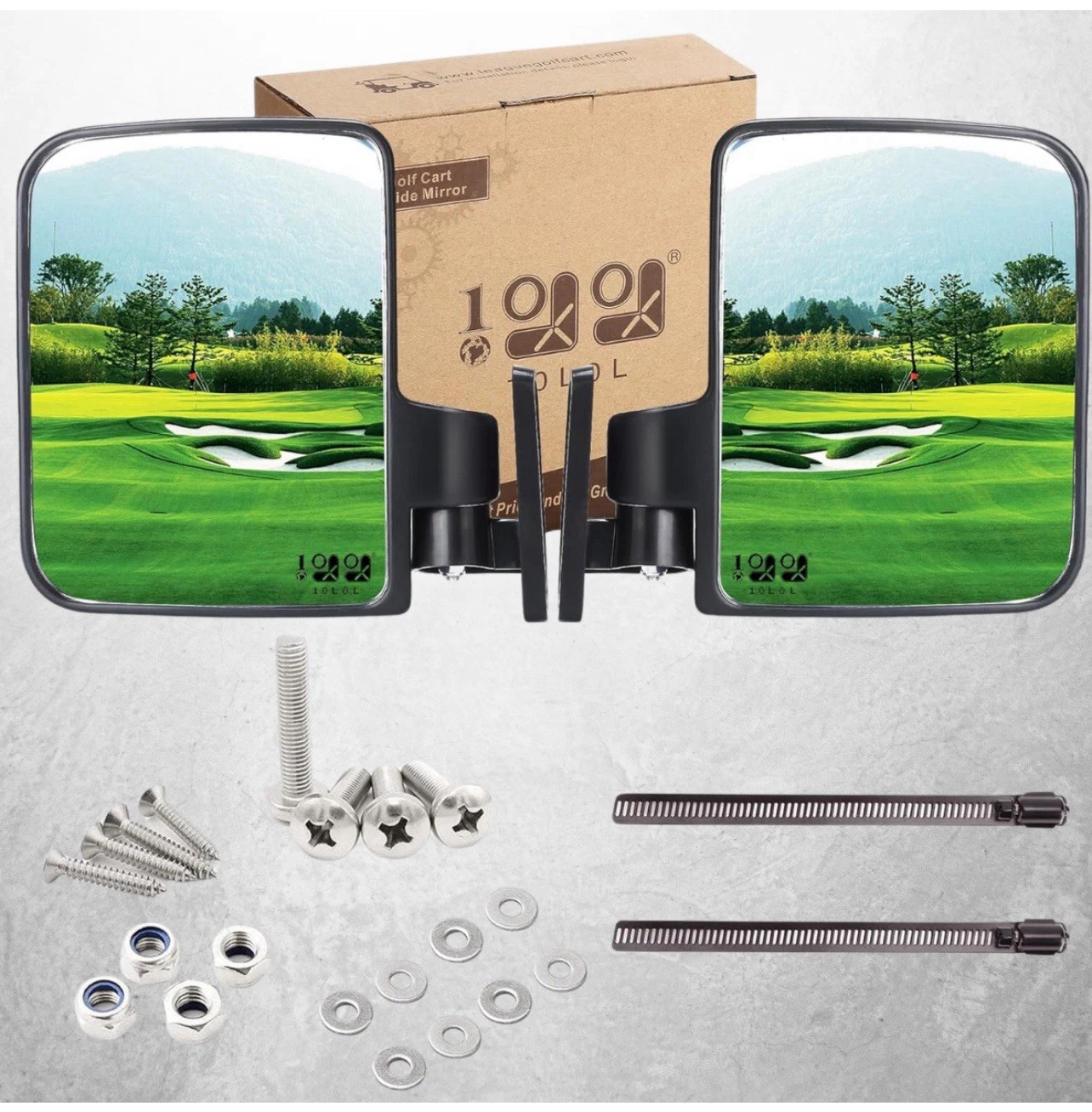 10L0L Golf cart Side Mirrors for Club Car EZ-GO Yamaha and Others No-Drilling.