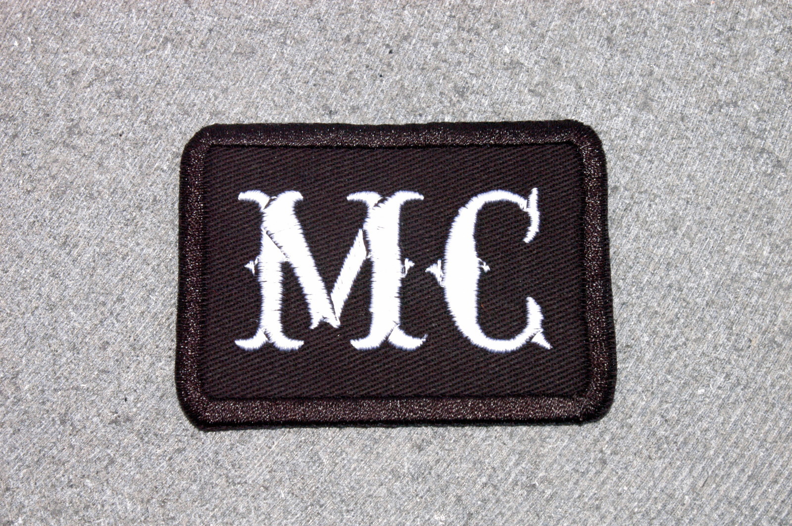 MC  Biker Vest Motorcycle Patch, White on Black