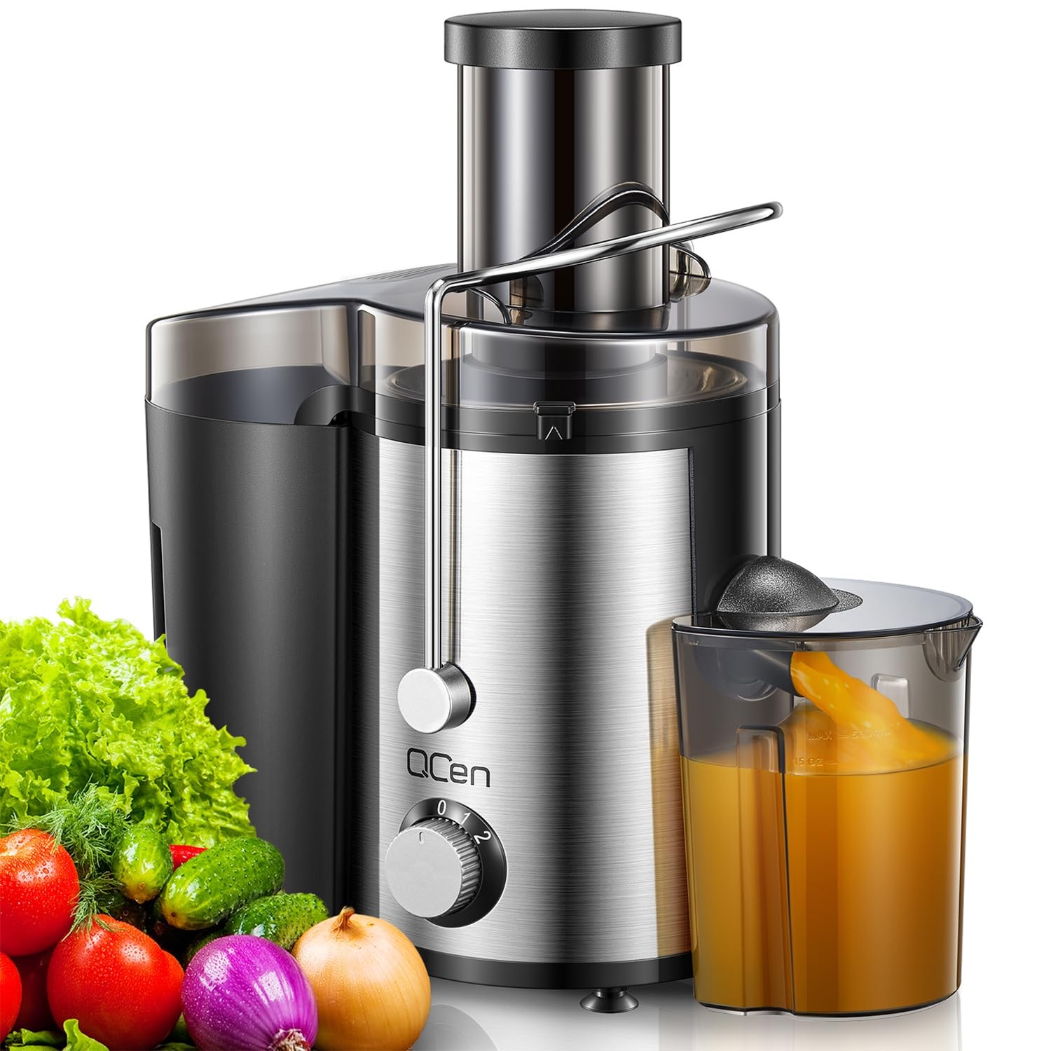 Qcen Juicer Machine, 800W Centrifugal Extractor with Wide 800W, Black