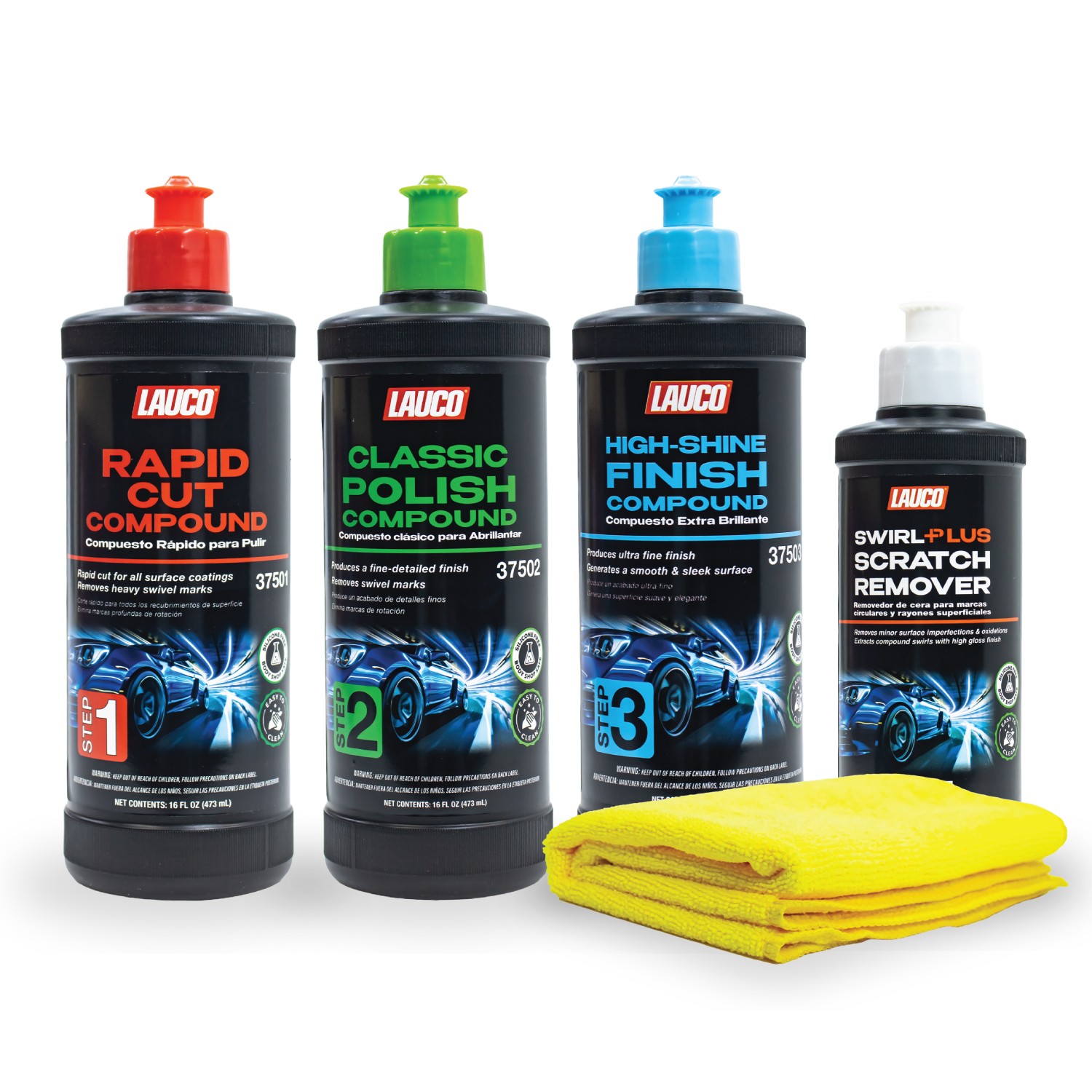 LAUCO Paint Correction Compounds Step 1, 2, 3 – 16oz, Swirl Remover 8oz Kits