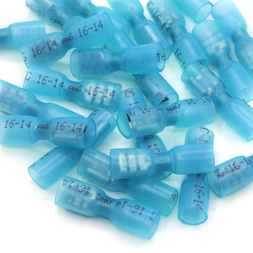 Heat Shrink Marine Grade Female Spade Crimp Connectors AWG16-14 Terminals Blue