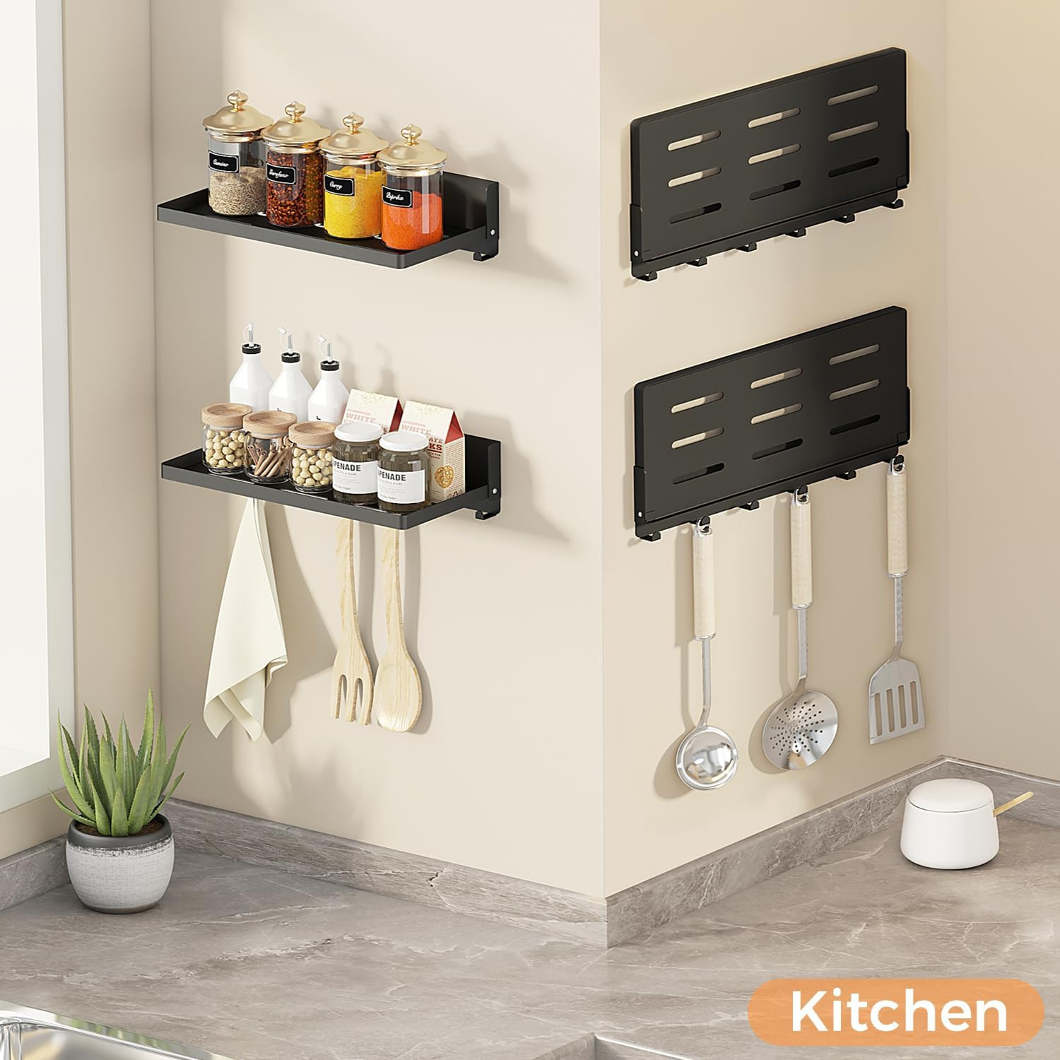 Small Folding Metal Shelf with Hooks, Fold-Up Wall Shelf, 6 Hooks, Drop down Flo