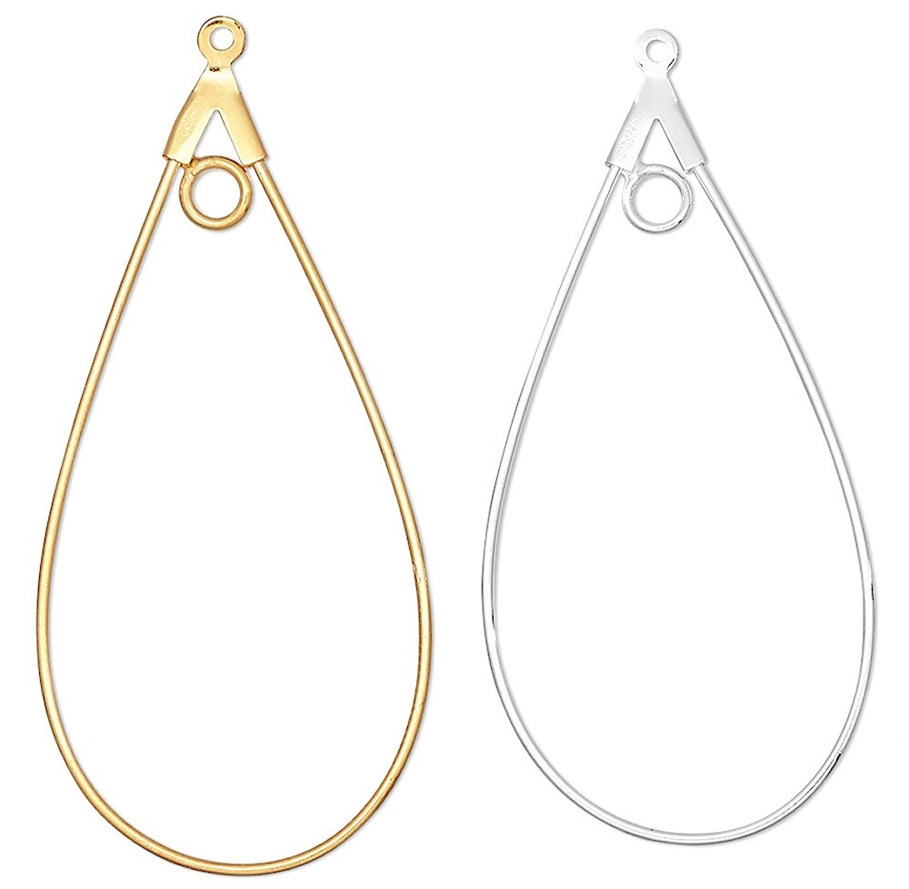 Beading Hoops 20 Gauge 40x22mm Smooth Teardrop Earring (Silver OR Gold)
