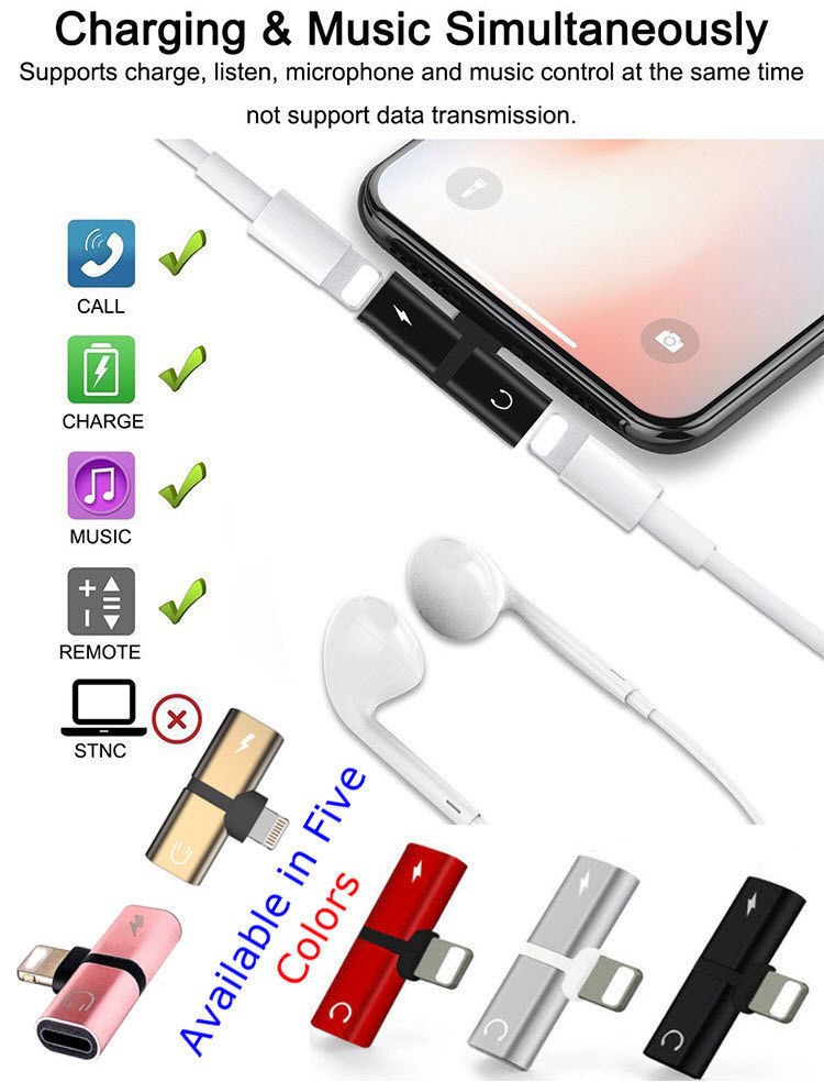 2in1 Adapter Audio and Charger Splitter for iPhone 7 8 X XR 11 12 13 14 Pro Max