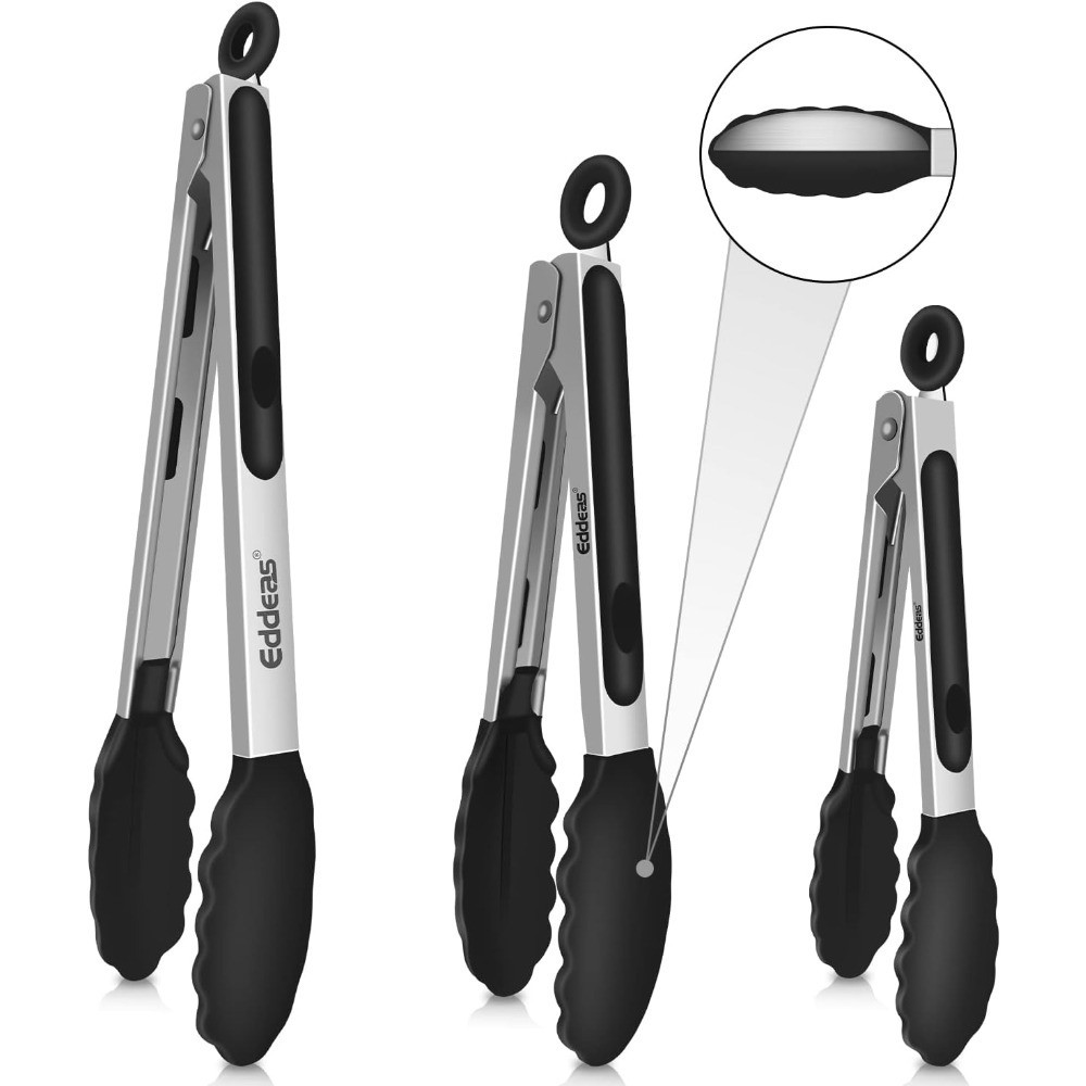 Kitchen Tongs with Silicone Tips Non-Stick Heat Resistant 600 Degrees Stainless