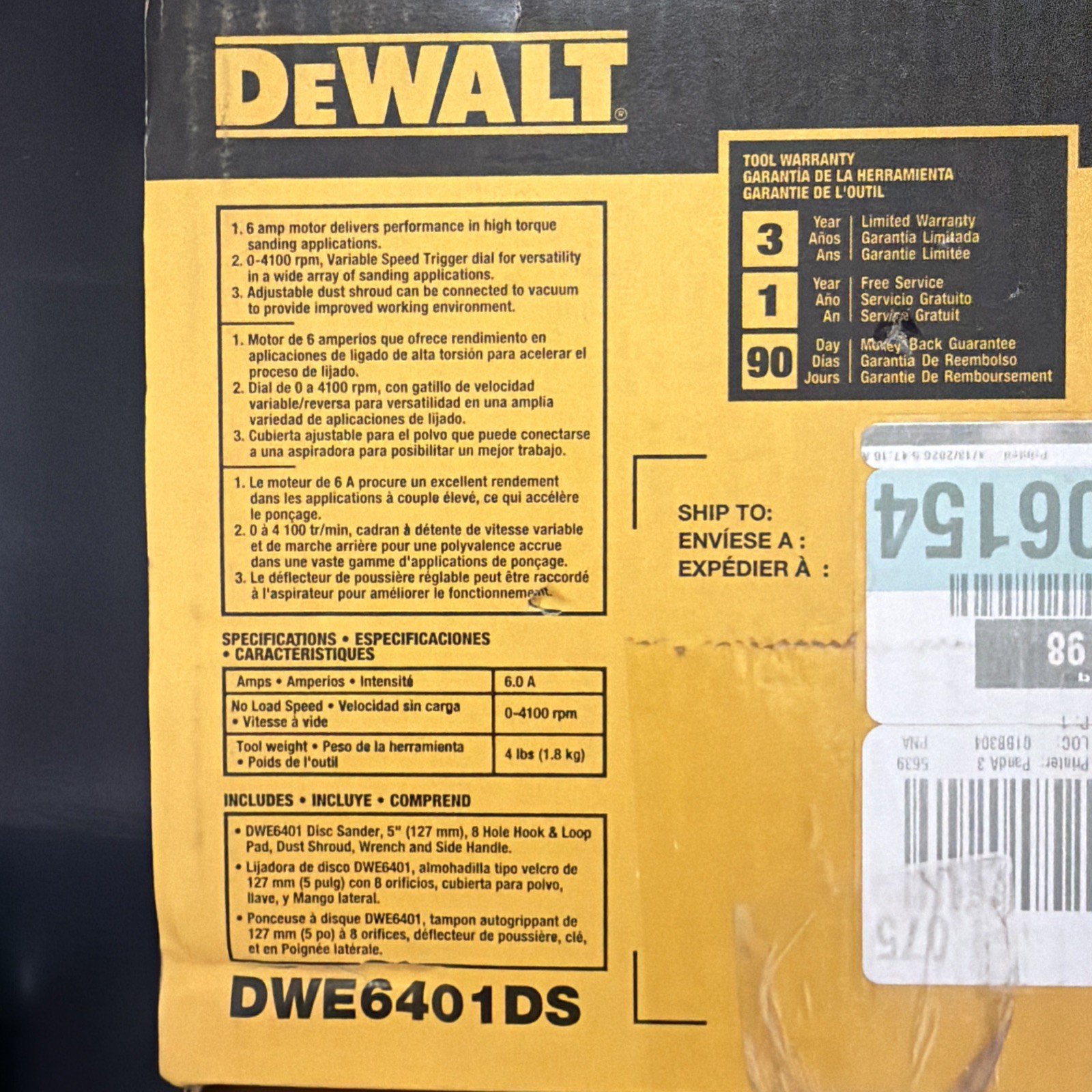 DEWALT DWE6401DS 120V Variable Speed Disc Sander