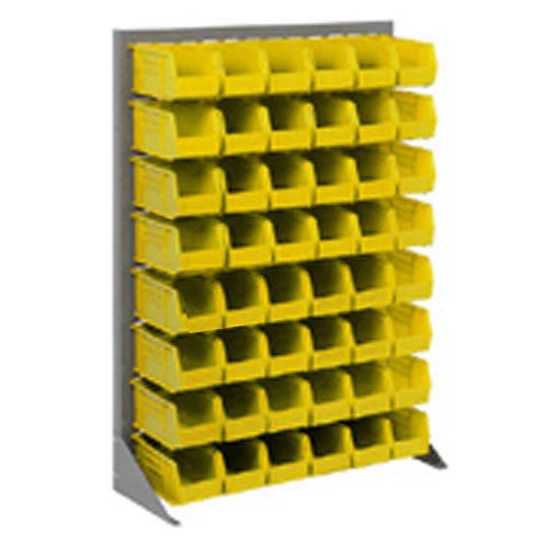 Louvered Bin Rack With (42) Yellow Stacking Bins 35"W x 15"D x 50"H