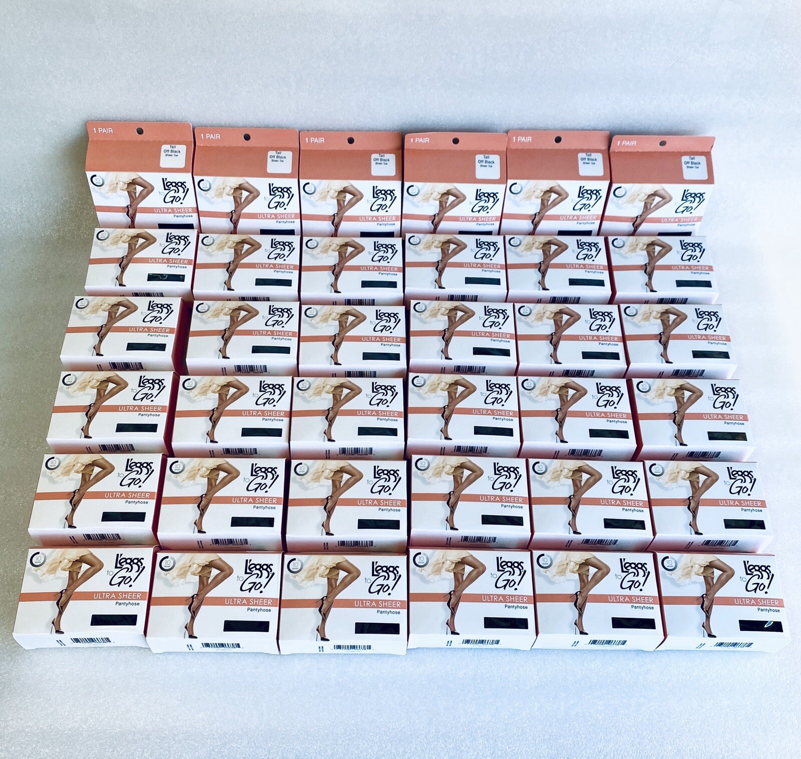 Lot Of 36 - L'eggs to Go! Ultra Sheer Pantyhose - Med. Tall -Off Black Sheer Toe