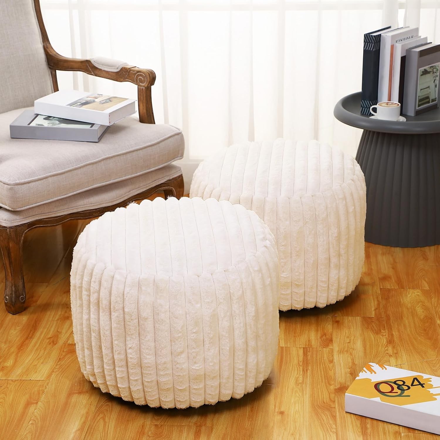 2 Pcs 20 x 15 Inch Unstuffed Pouf Cover Ottoman Foot Rest No Filler Faux Rabbit