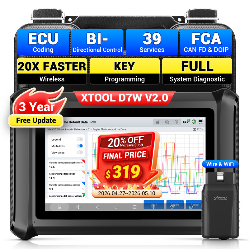 2026 XTOOL D7W Wireless OBD2 Scanner Bidirectional Diagnostic Tool ECU Coding