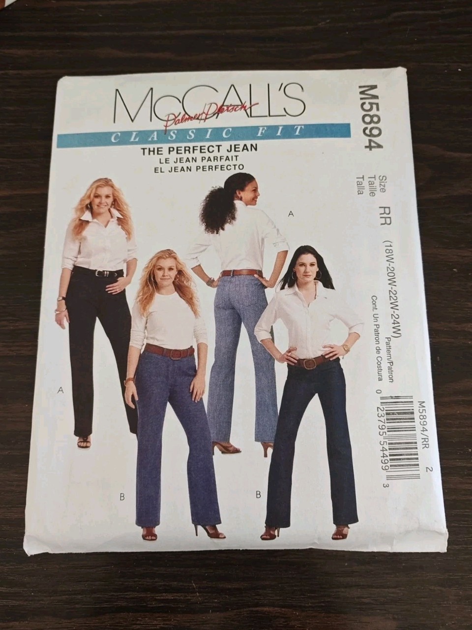 McCALLS M5894 WOMEN CLASSIC FIT STRAIGHT, BOOT-CUT JEANS 18W-24W Uncut