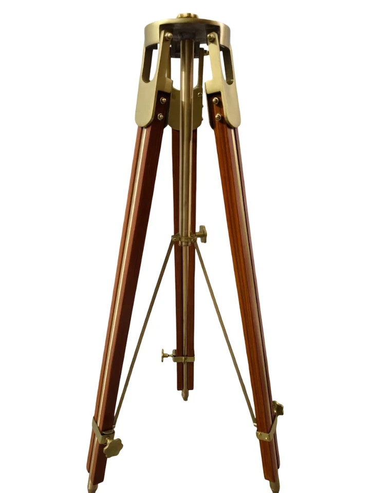 Collectible Antique Wooden Tripod Brass Finish Aluminum 60 Inch Extended Tripod