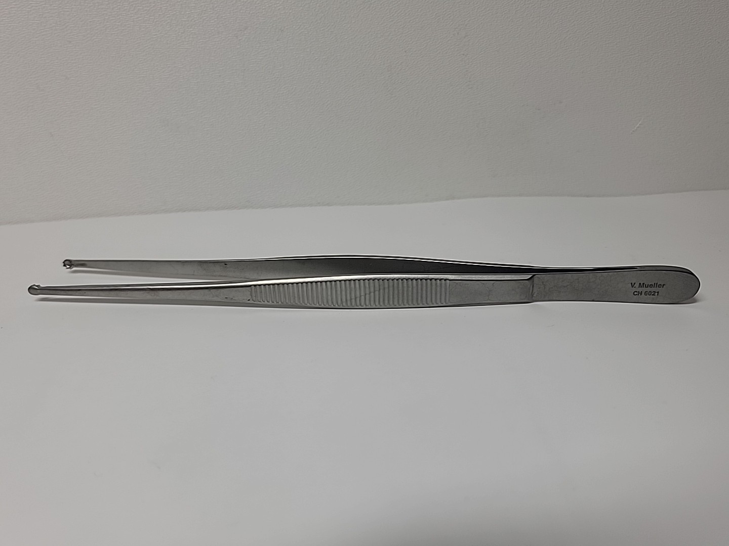 Mueller CH 6021 Selman Tissue Forceps, Fine, Serrated, Round Tips, 8" (203mm)