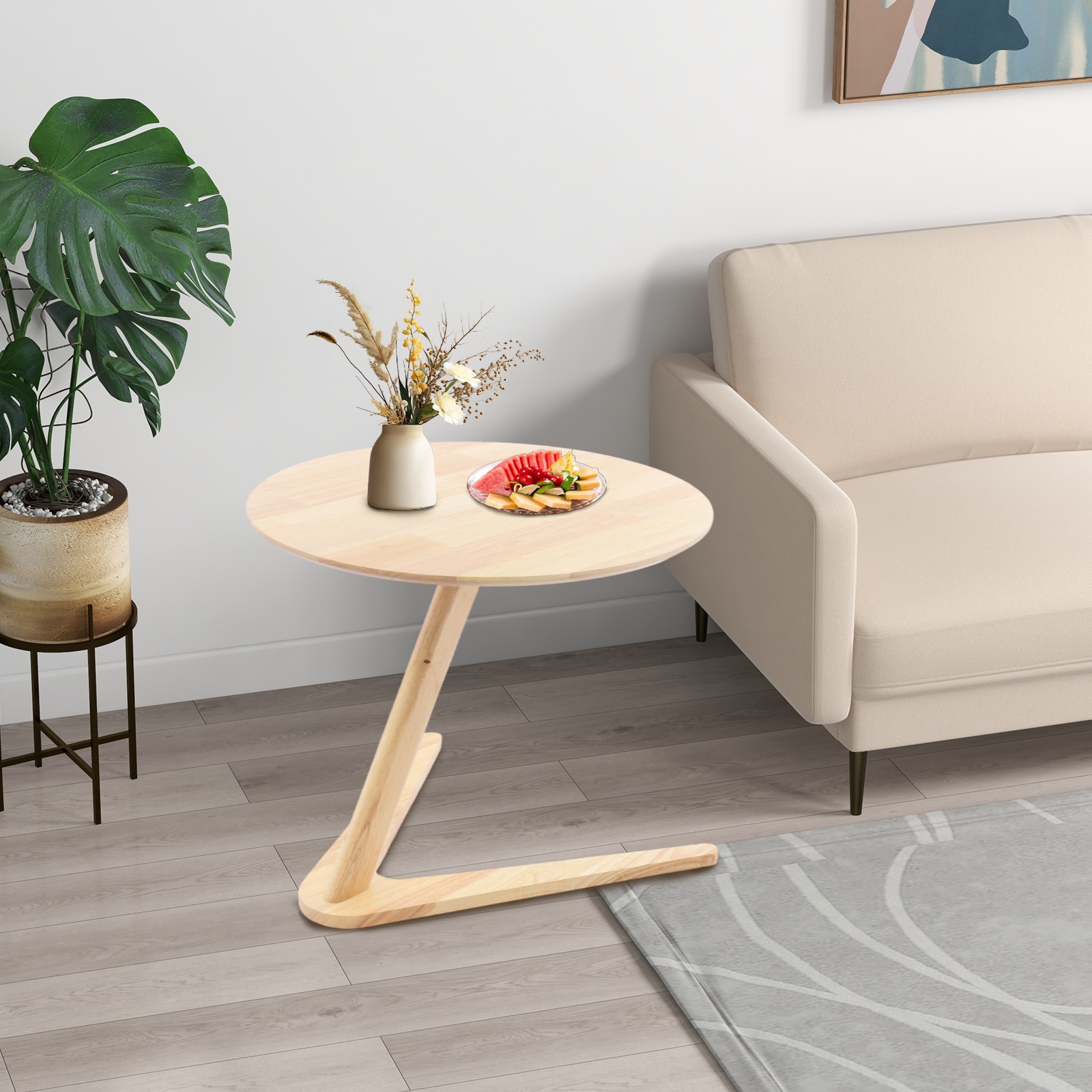 Round Tabletop Side Table, Sofa Tables Slide Under Couch for Living Room
