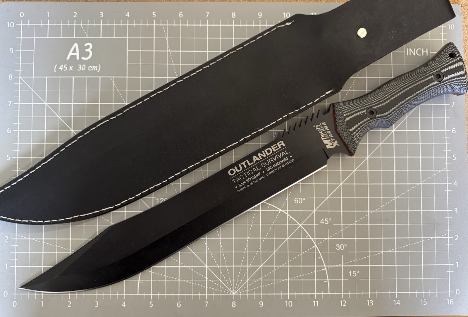 MTECH XTREME MX-8068 Outlander All Black Micarta Handle 18" Overall Fixed Blade