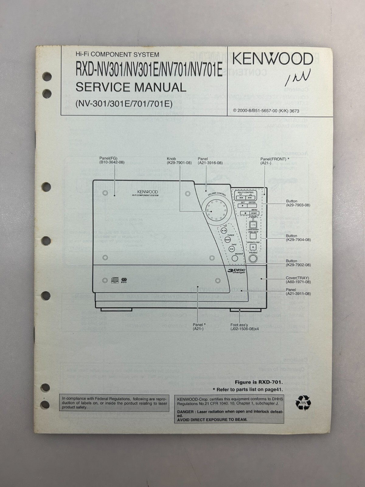 Kenwood RXD-NV301 NV701 Original Service Manual Free Shipping