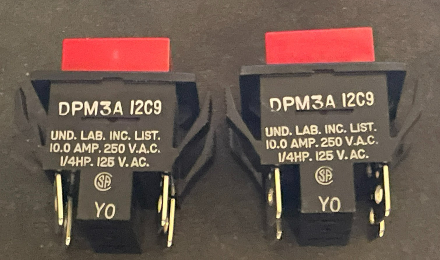 DPM3A 12C9 Rocker Switch, 10.0 Amp, 250 V.A.C 1/4HP 125 V.AC (Lot of 2)