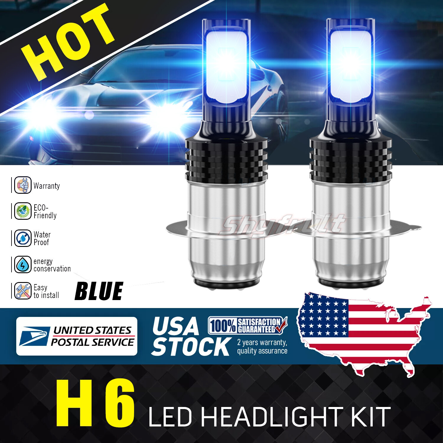 For Honda Foreman 400 450 1997 1998-2004 LED Headlight Kit H6M 8000K BLUEBulbs