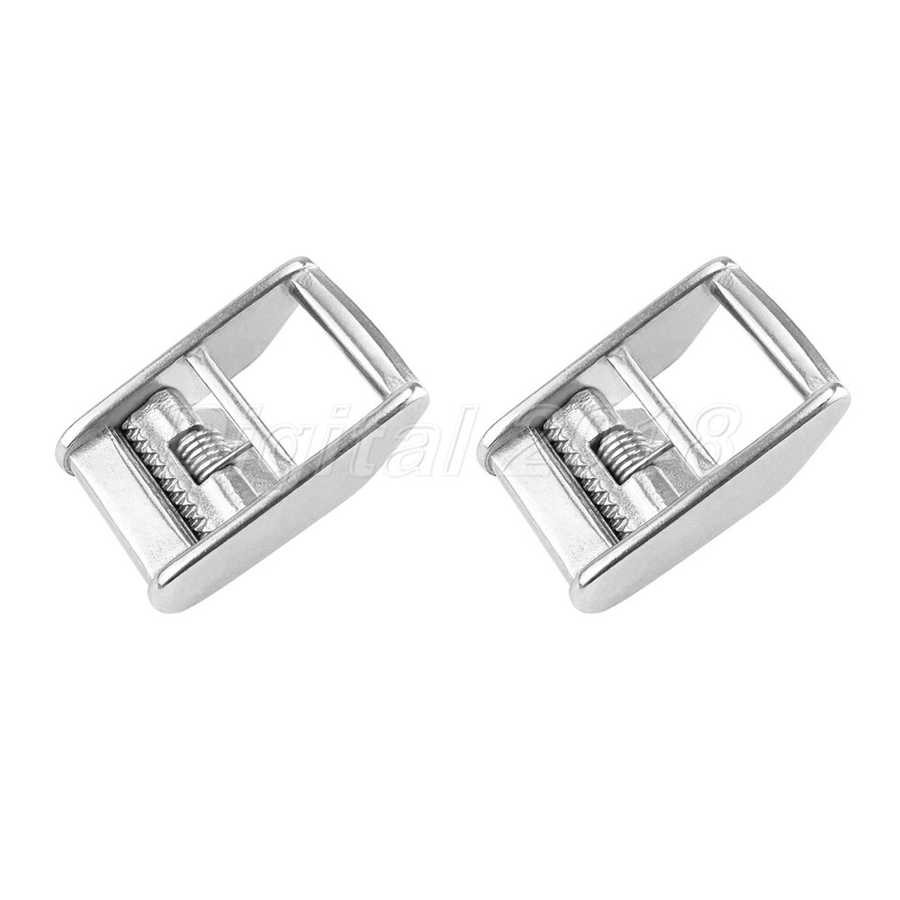 2Pcs Tie Down Straps Cam Buckle For 1 inch Marine 316 Stainless Steel Silver