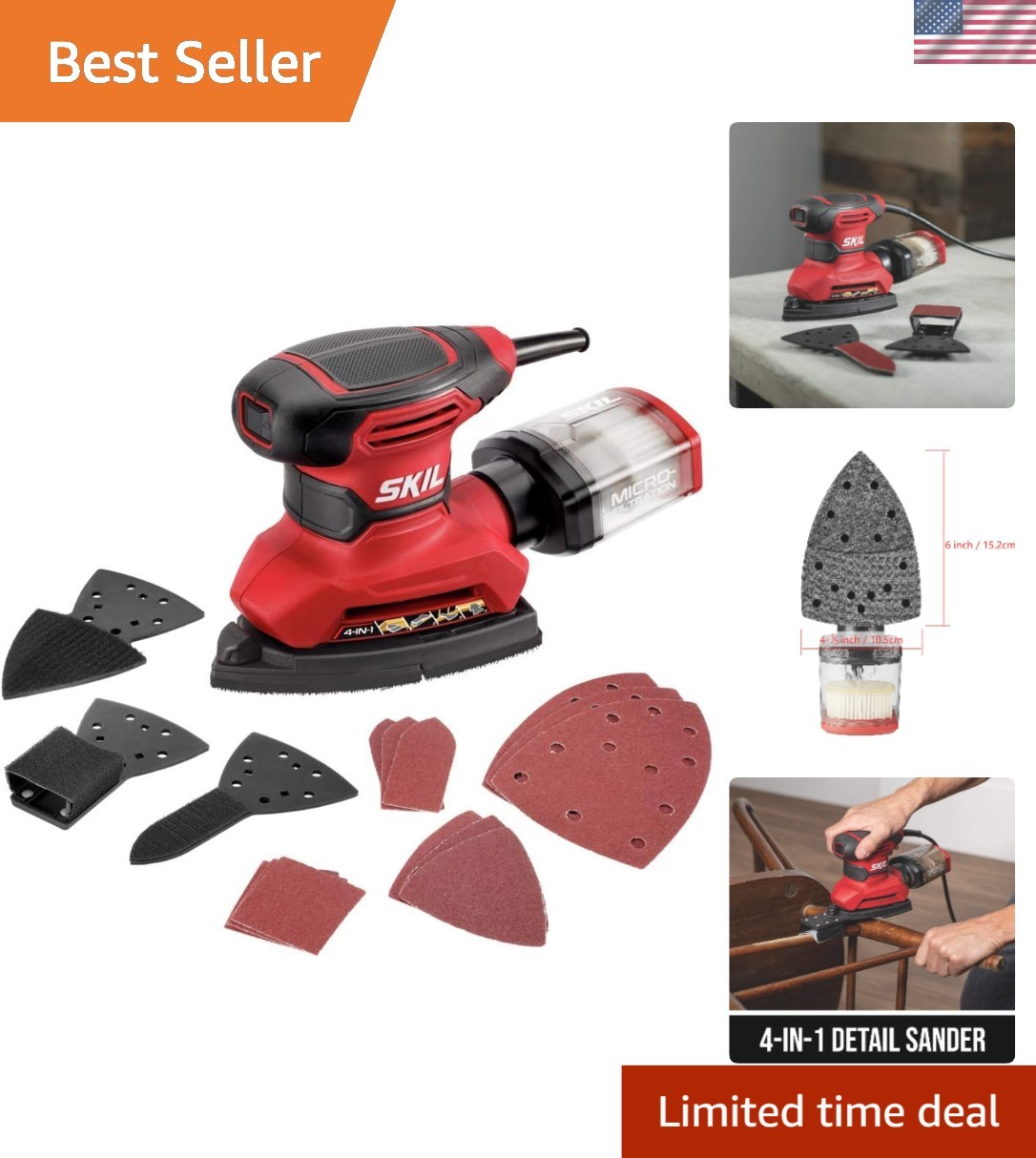 Multi-Function Electric Detail Sander: Compact Design with Dust Control Features