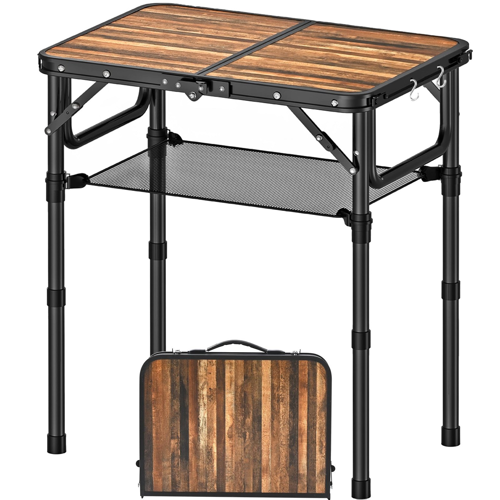 New YihuiKo Folding Picnic Table with Storage Net 3 Adjustable Heights Aluminum