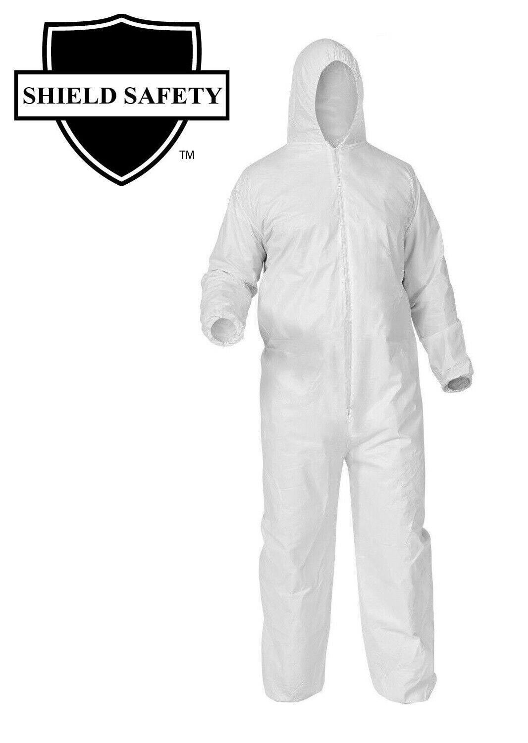 25 White Coverall Bunny Suit Elastic Wrists Ankles Size Large