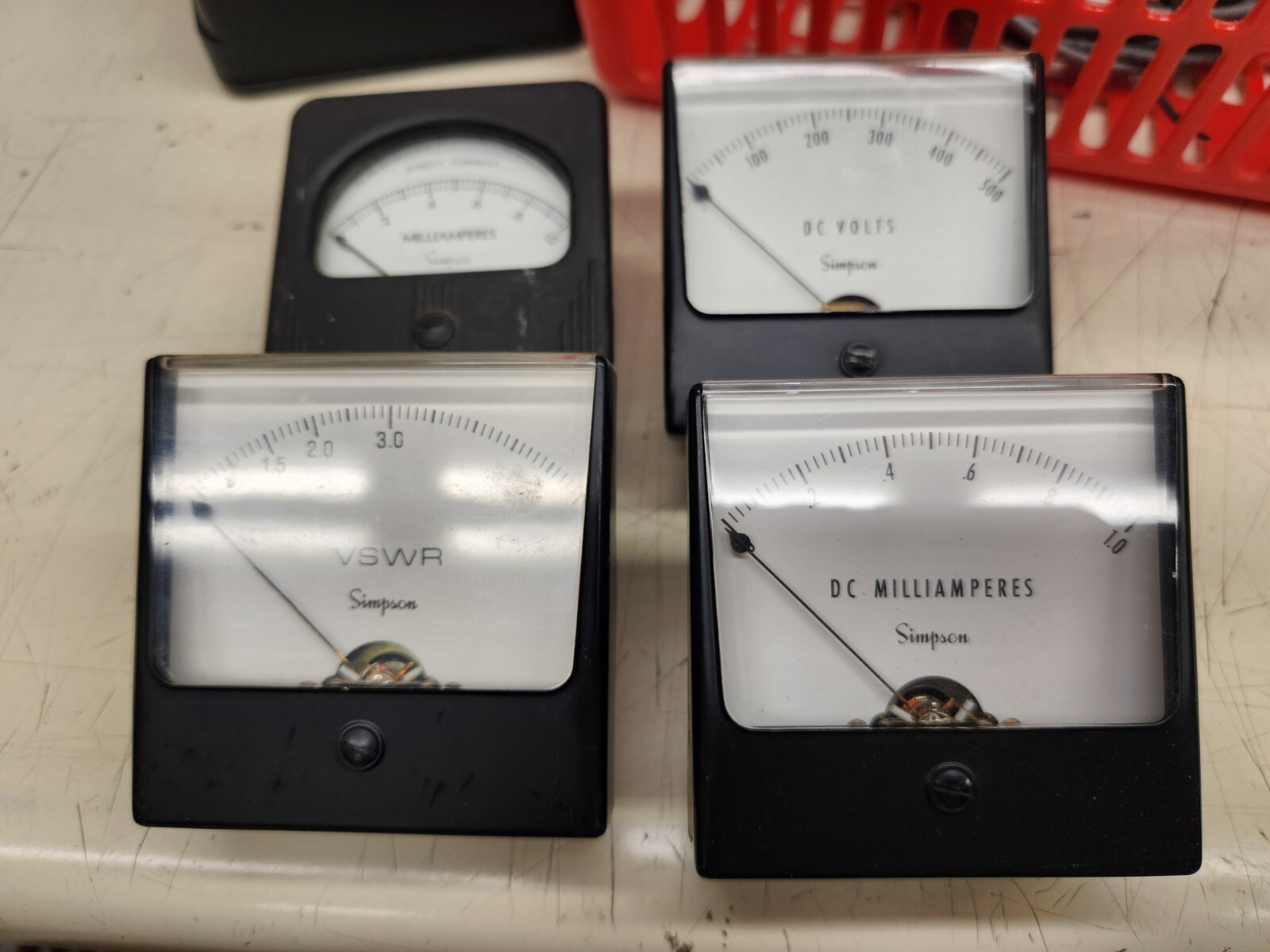 4 (LOT) SIMPSON PANEL METERS  USED, DCV, 2 DCMA, VSWR