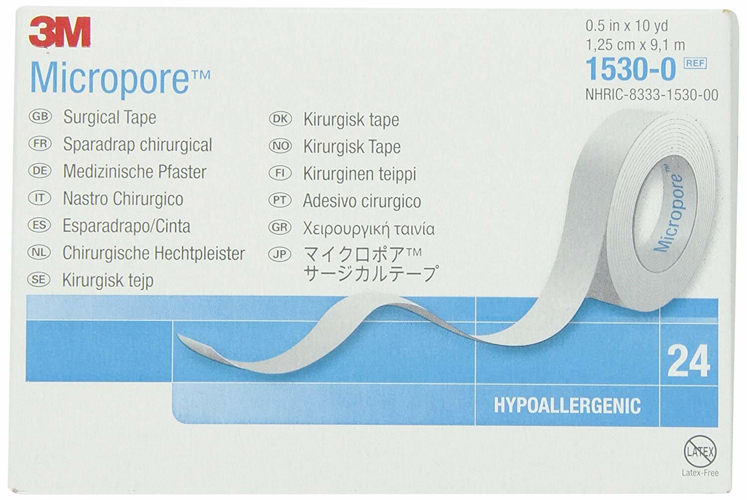 3M 1530-0 Micropore Cloth Medical Tape 1/2" (Pack of 24)