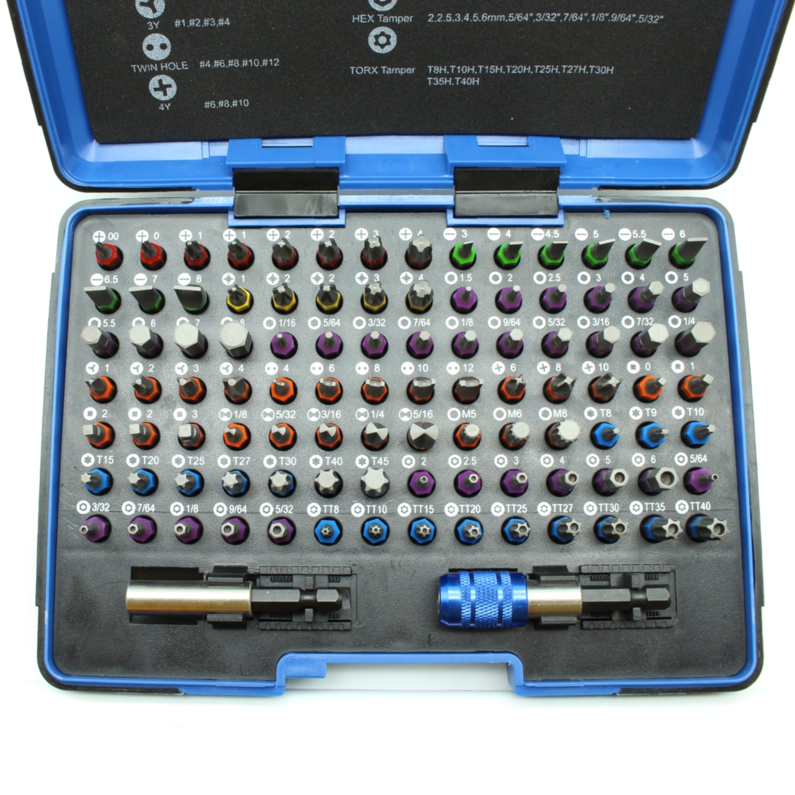 TMAX 100pc Color Coded Impact Ready Security Bits Screwdriver Set 2 Quick Chucks