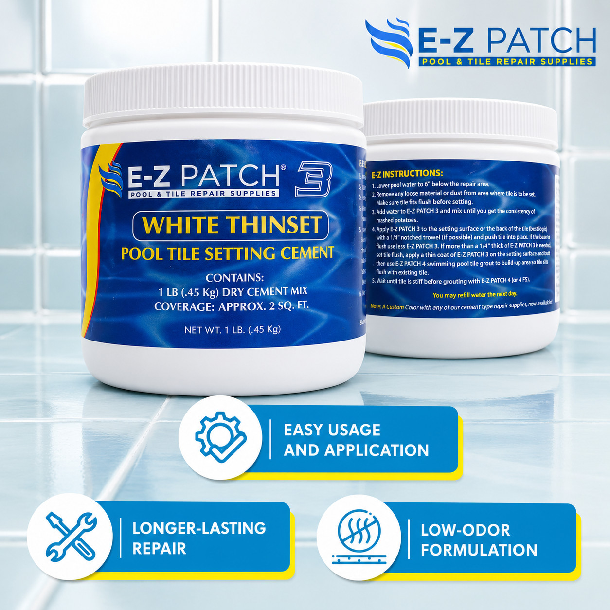 2 Pack EZ Patch 3 Pool Tile Adhesive 1 lb Color Adjustable Mortar