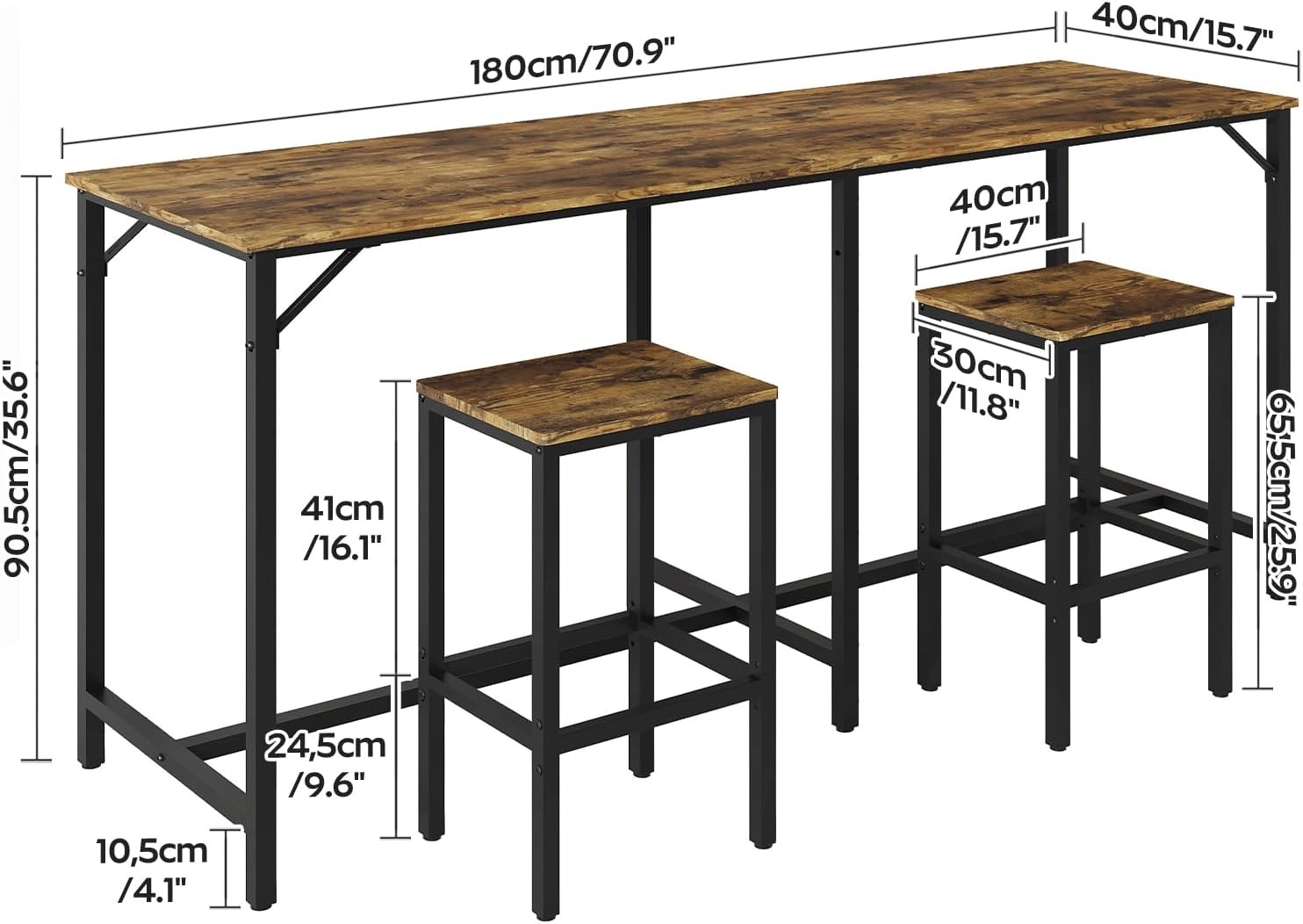 70.9" Bar Table & Chairs Set Dining Table & Chair Sets 3 Piece Counter Height