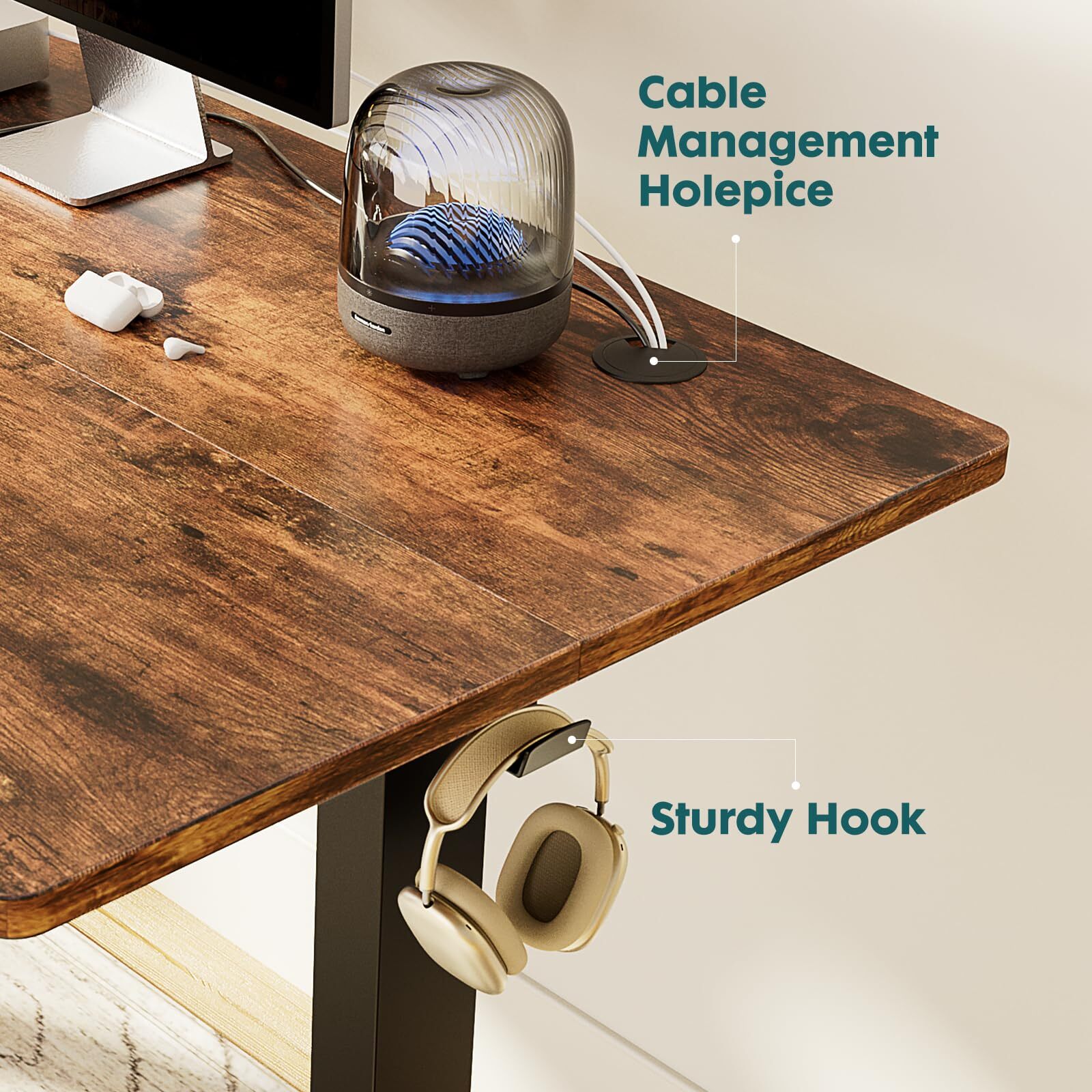 Rustic Brown 24"x55" Adjustable Standing Desk with Cable Management