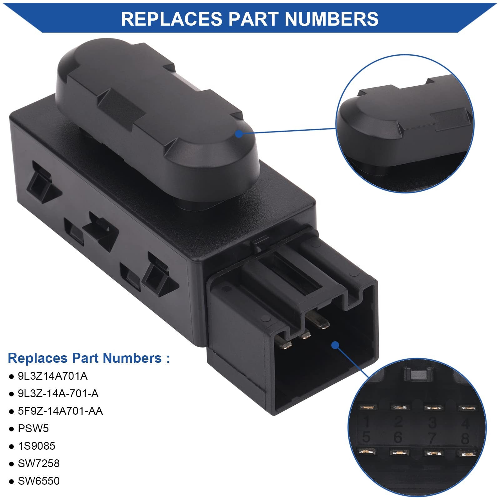 Obaee 6 Way Power Seat Adjustment Switch Driver Side Passenger Black