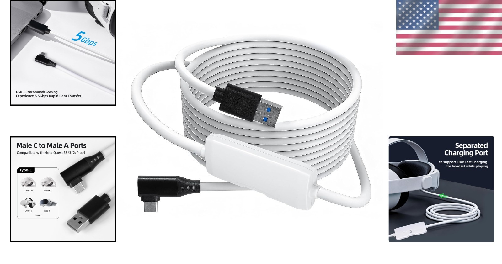 USB 3.0 VR Link Cable 16FT - Fast Charge & Data Transfer for Oculus Quest 2