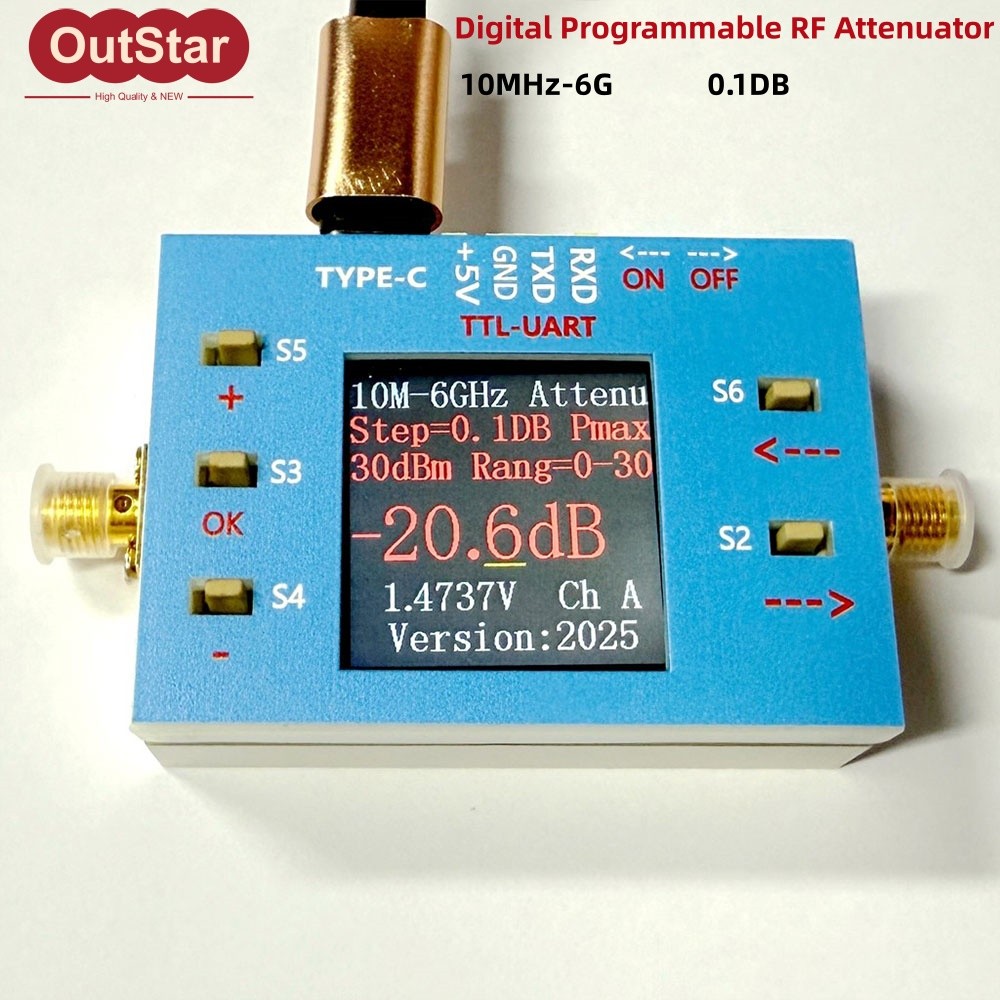 10MHz-6G 0.1DB Digital Programmable RF Attenuator TFT Display w/ SMA Connector #