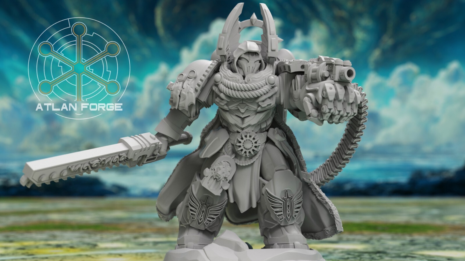 Angelic Aegis Captain 32mm sci-fi fantasy miniature for tabletop games grimdark