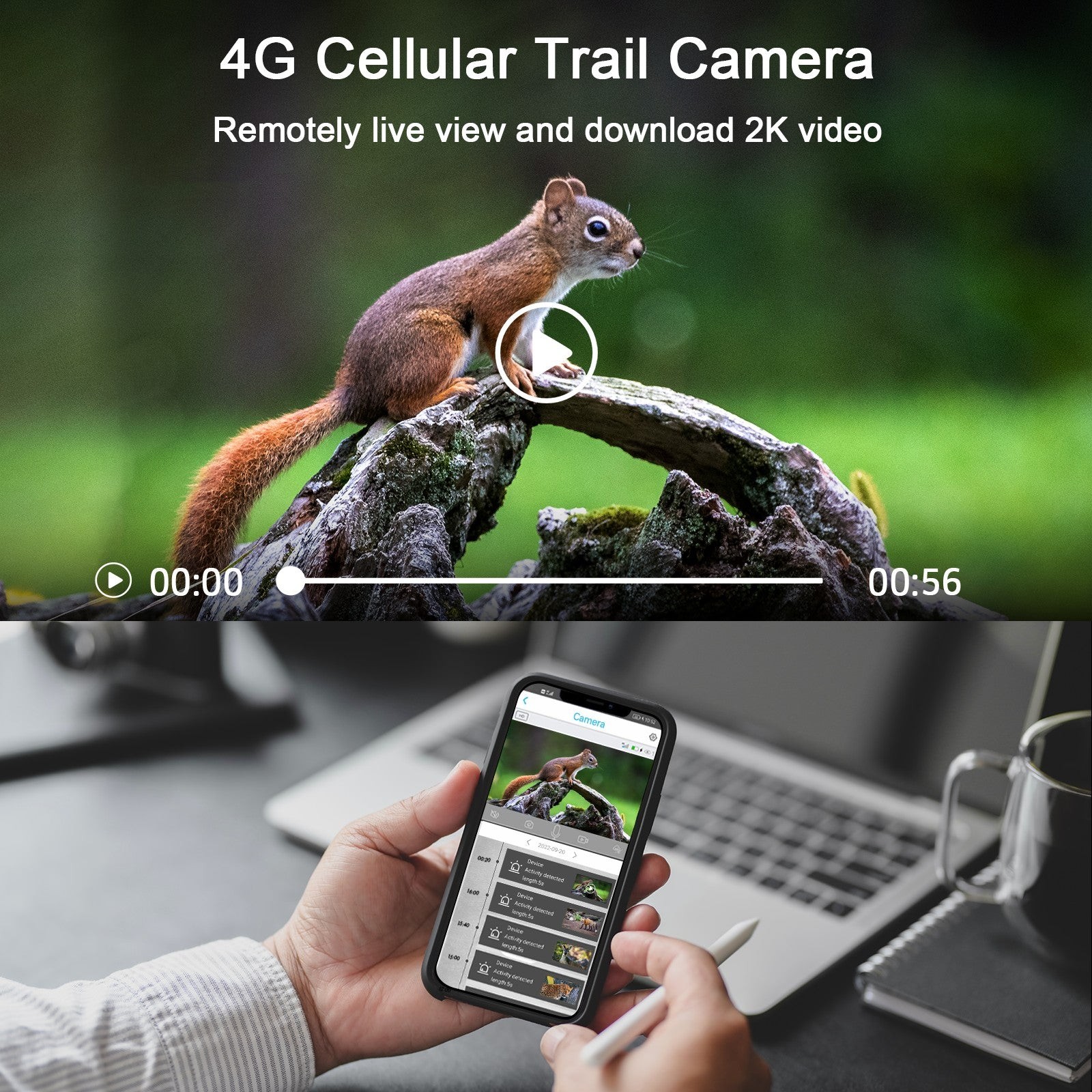 2* Campark 2K 4G LTE Cellular Solar PTZ Trail Camera Security Camera + SIM Card