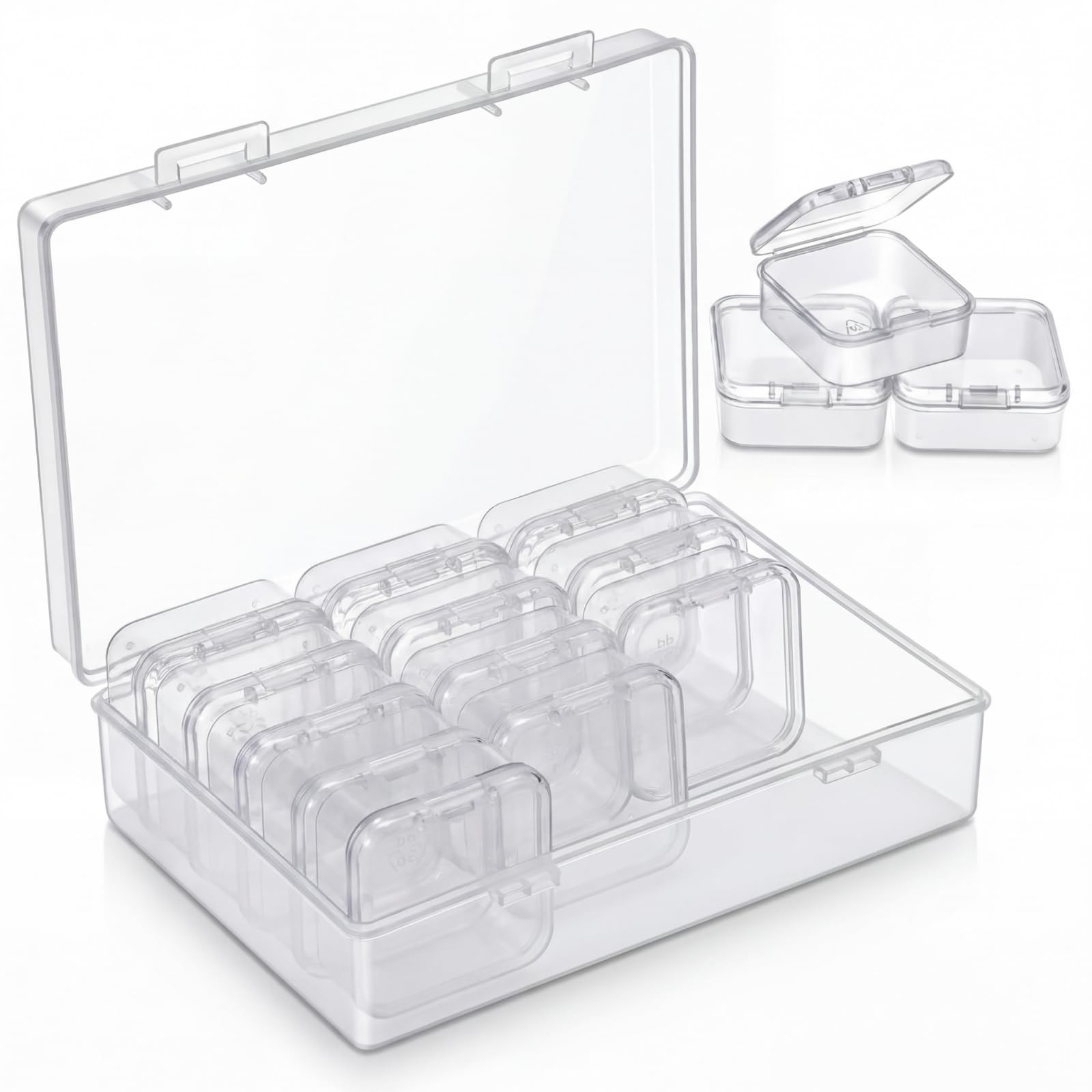 Blulu 13 Pieces Small Bead Organizers Plastic Bead Storage Containers with Lids