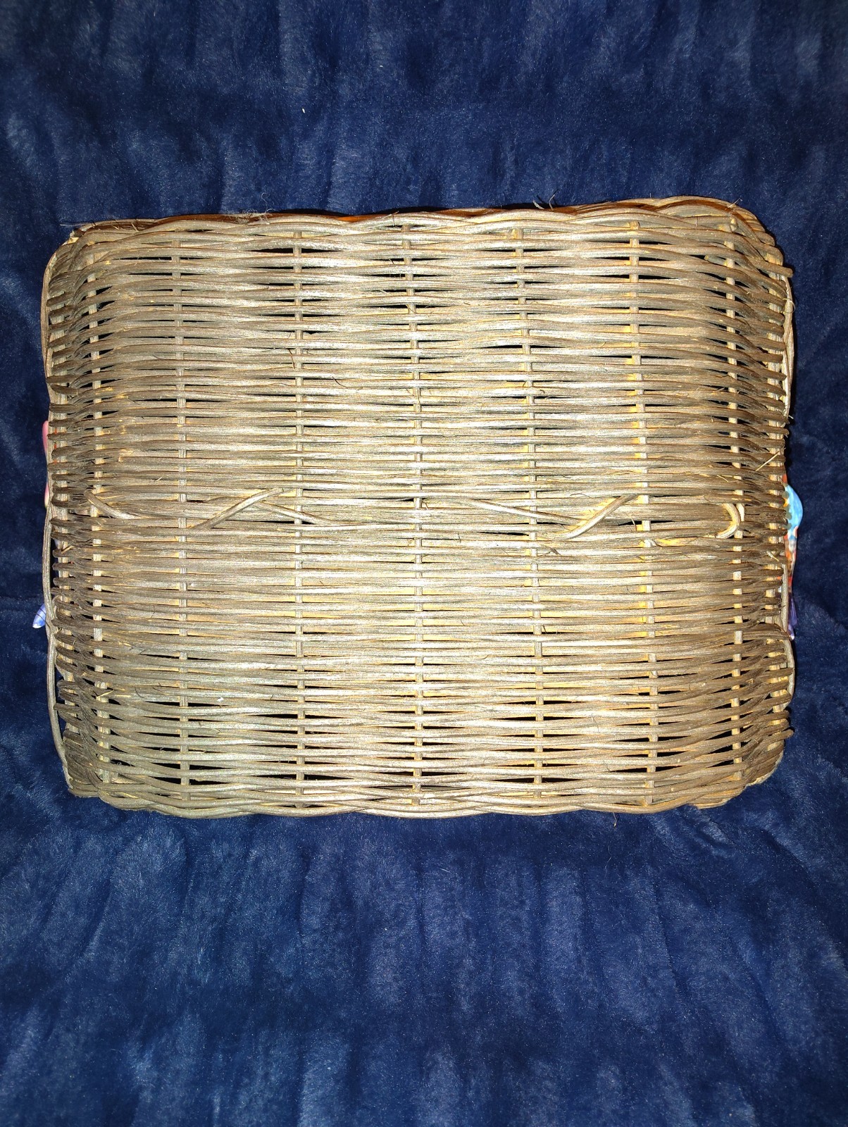 Philippines Wood/Wicker Basket w/ Ceramic Painted Fish Handles