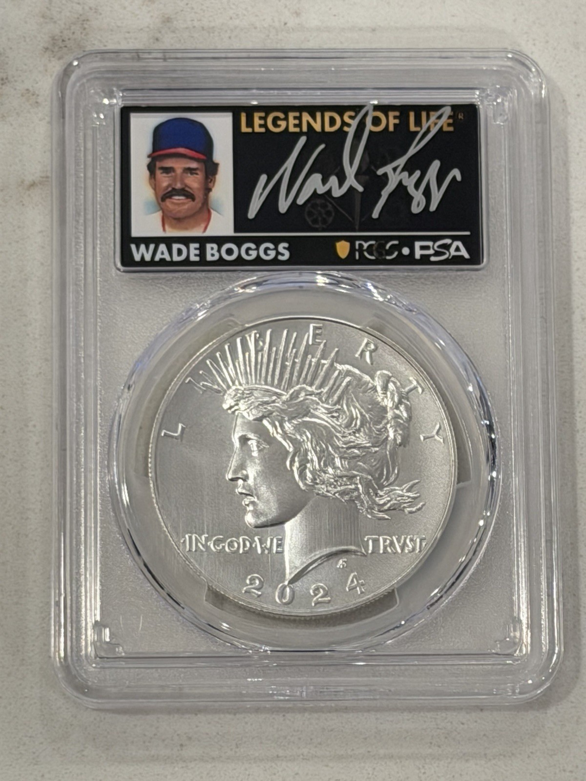 2024 $1 Peace Dollar PCGS Ms70 Legend of Life Wade Boggs Signature PSA Certified