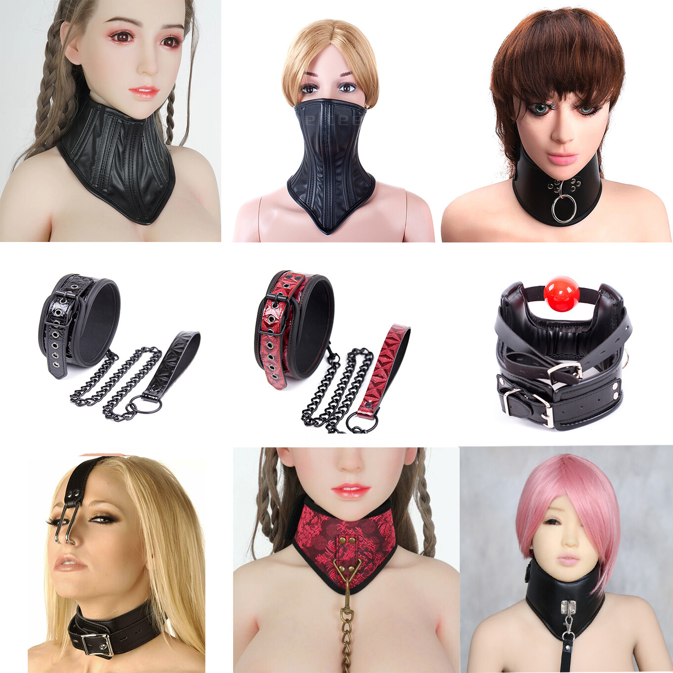 Binding Neck Collar Posture Corset with Chain Choker For Couples Restraints