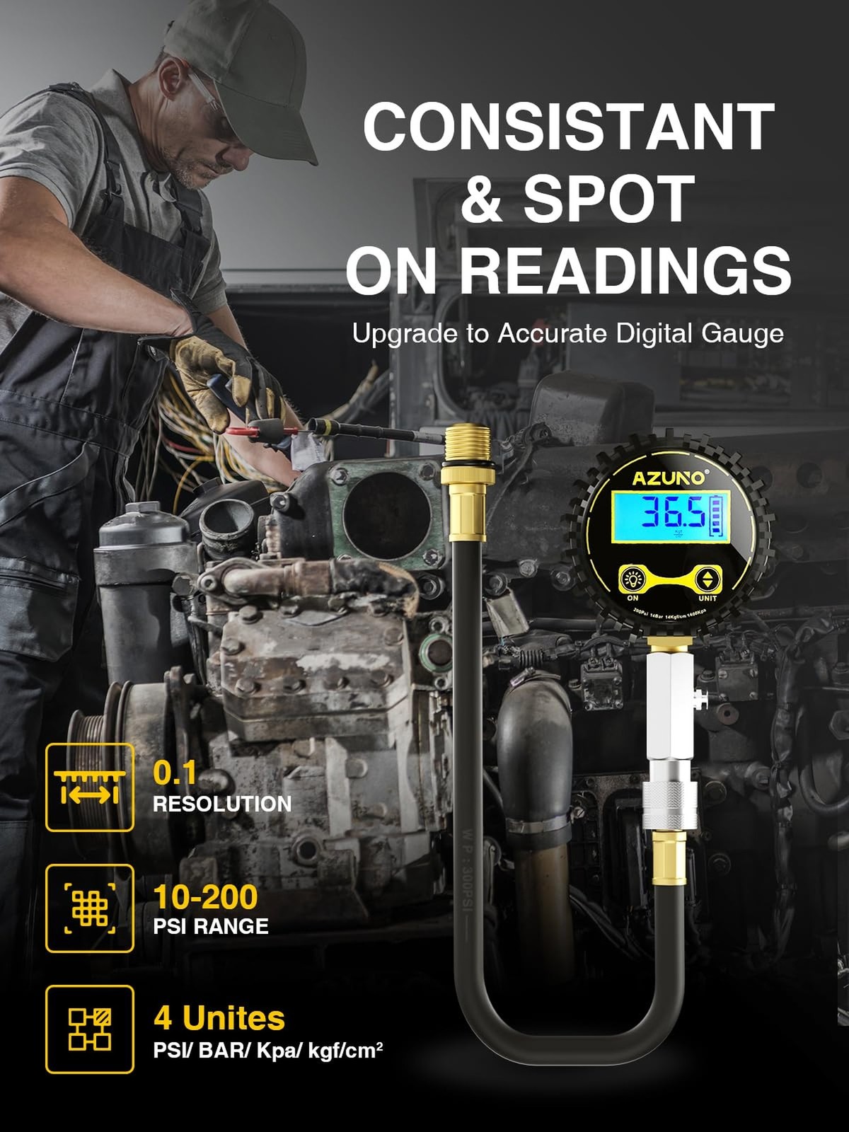 Compression Tester Automotive, Digital Compression Gauge 200 PSI for Petrol E...