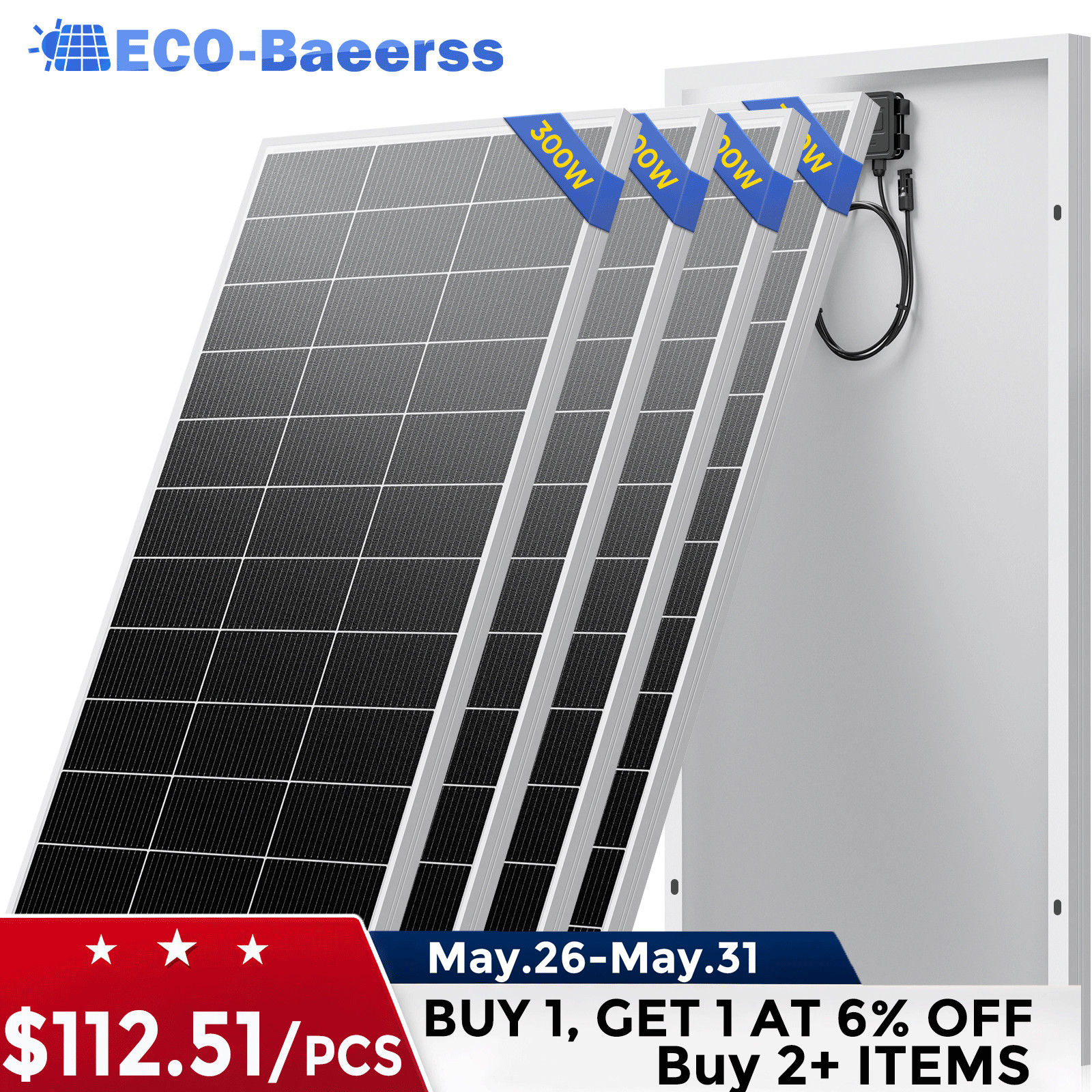 300W 600W 900W 1800W Mono Solar Panel 12V Charg Off-Grid Battery Power RV Boat